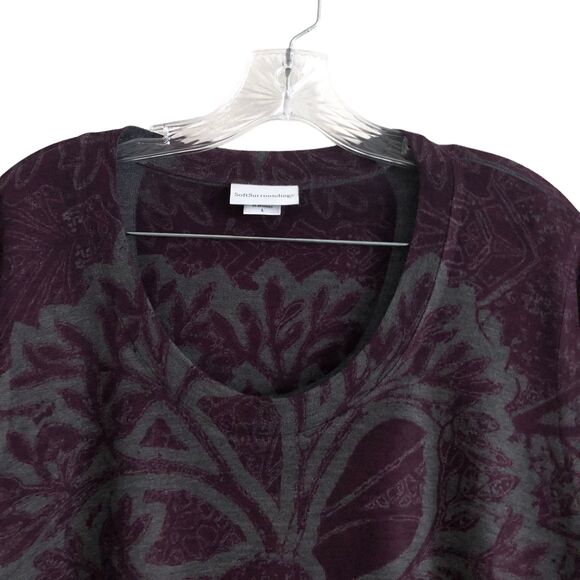 Soft Surroundings Women's Tunic Knit Top Size L Floral Purple Lagenlook Stretch - Picture 4 of 9